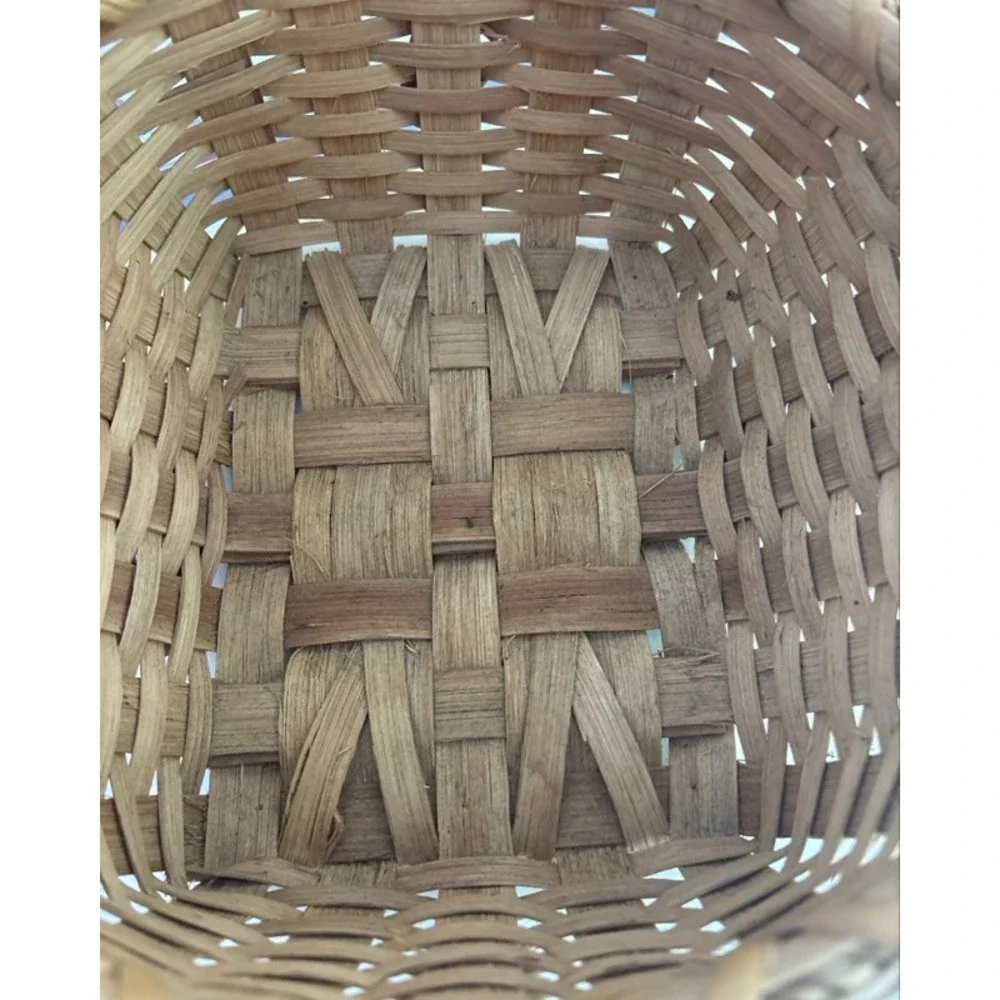 Vintage Woven Splint Wood Basket Handcrafted Rustic Farmhouse Decor Small Handle